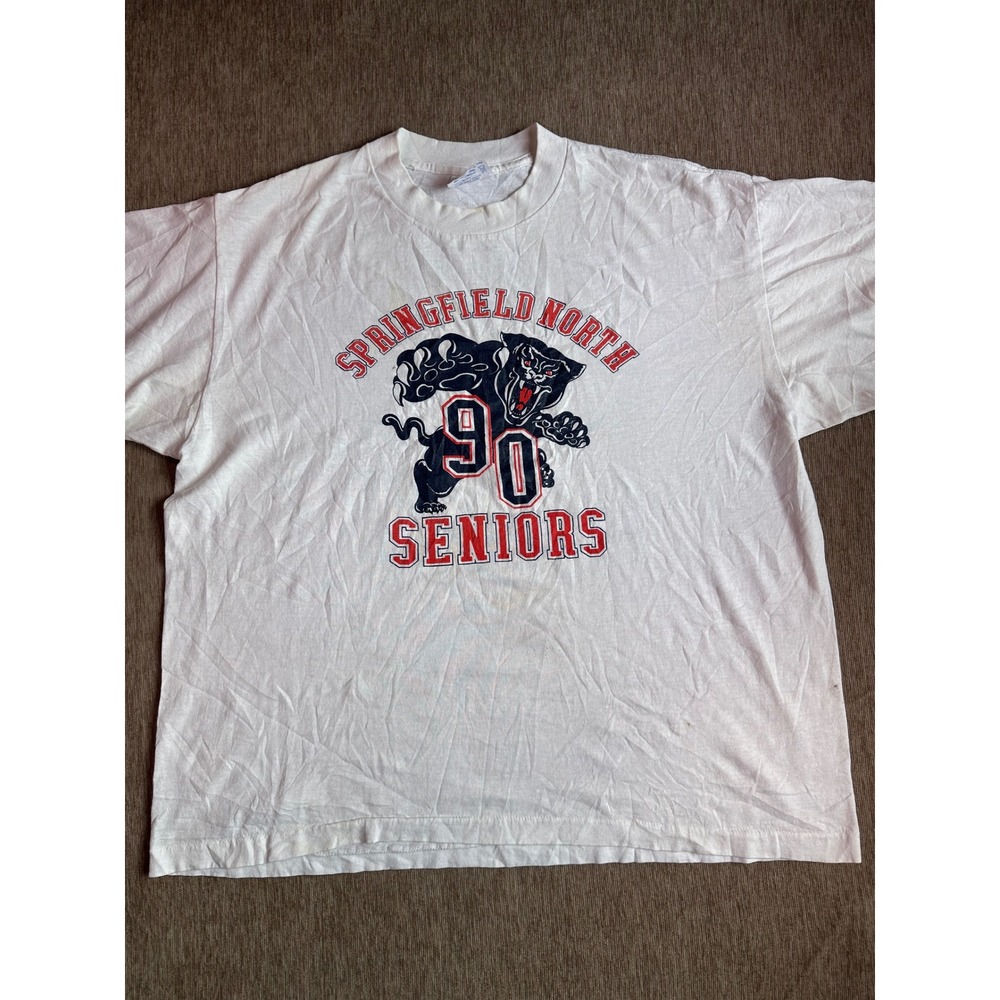 Vintage 1990 Springfield North Seniors T-Shirt Tee Jays XL White Single Stitch